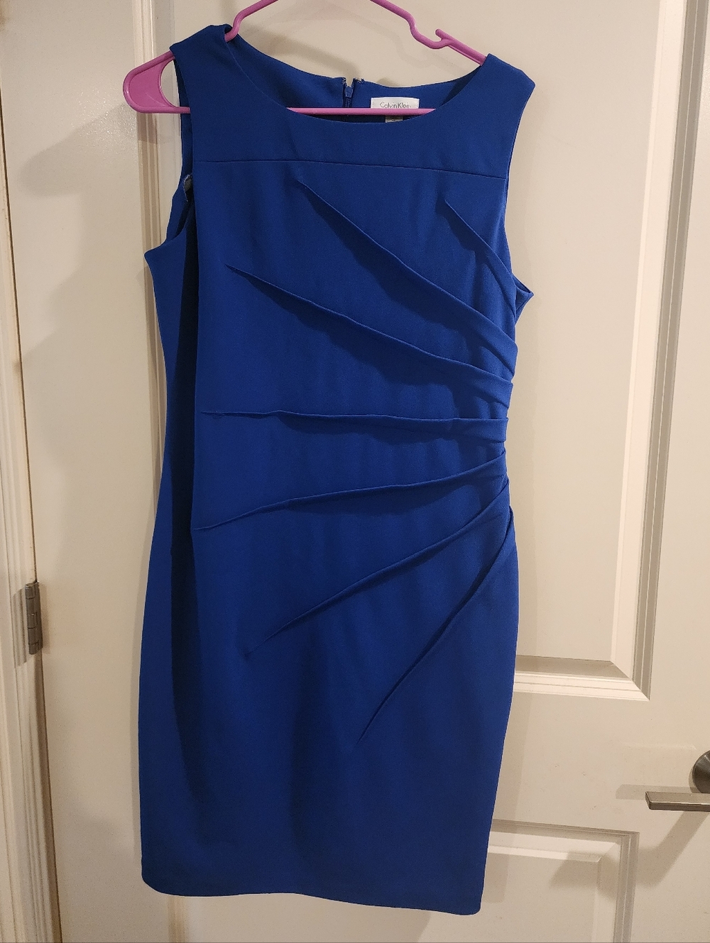 Calvin Klein Sleeveless Royal Blue Pleated Sheath Dress
